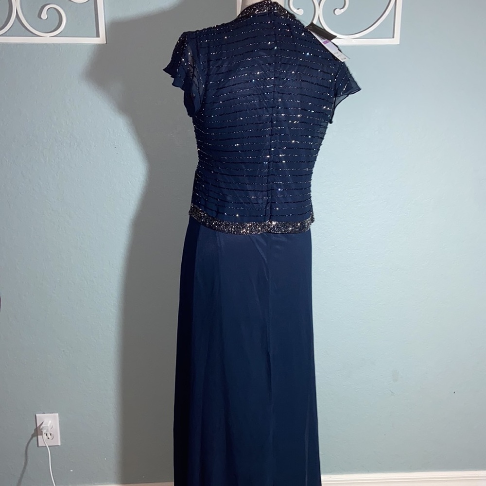Nwt JKara  Navy Chiffon Embellished Evening Dress Gown - Picture 13 of 14